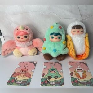 Popmart Pucky Forest Baby Set of Three Plush Charms, Leaf, Birdy, Tree Baby,